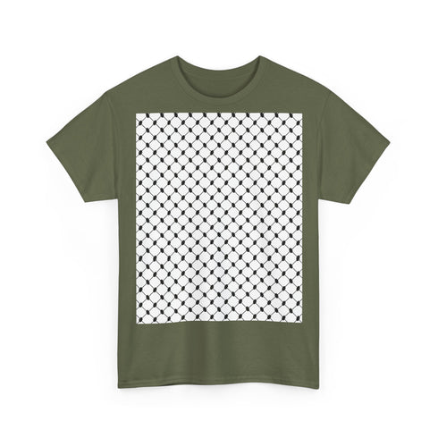 Keffiyeh Pattern Heavy Cotton Tee - Modern Mesh Design Streetwear T-Shirt