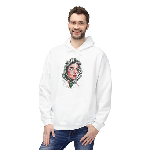 Palestine Woman Art Hoodie Unisex - Keffiyeh Scarf Dual-Sided Graphic Pullover
