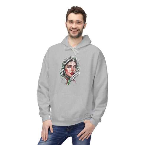 Palestine Woman Art Hoodie Unisex - Keffiyeh Scarf Dual-Sided Graphic Pullover