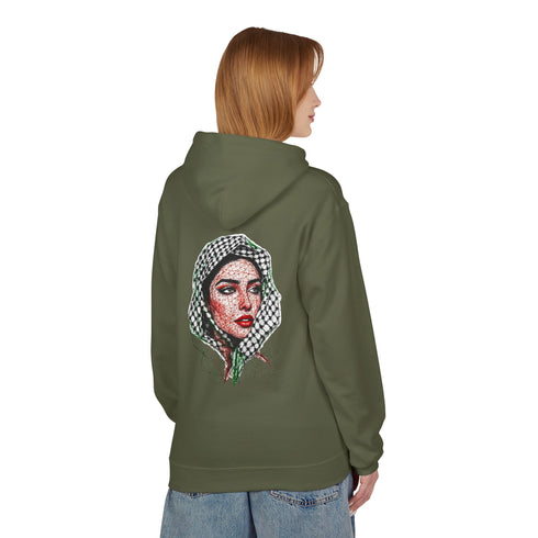 Palestine Woman Art Hoodie Unisex - Keffiyeh Scarf Dual-Sided Graphic Pullover
