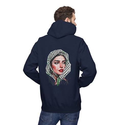 Palestine Woman Art Hoodie Unisex - Keffiyeh Scarf Dual-Sided Graphic Pullover
