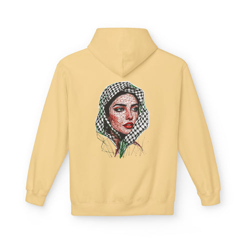Palestine Woman Art Hoodie Unisex - Keffiyeh Scarf Dual-Sided Graphic Pullover