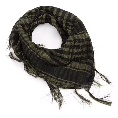 brown keffiyeh scarf with traditional Palestinian checkered pattern