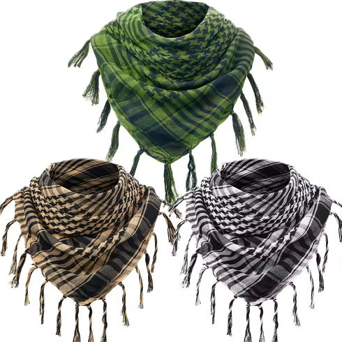 Authentic black and white keffiyeh scarf with traditional Palestinian checkered pattern
