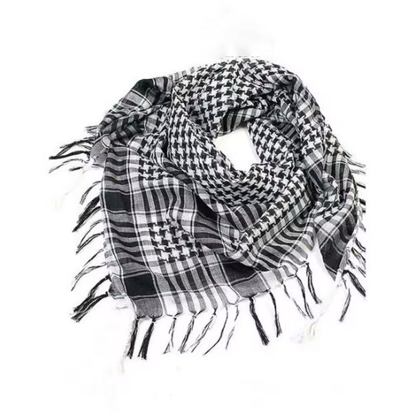 Black and white Palestinian keffiyeh with traditional checkered pattern cultural keffiyeh Palestinian heritage scarf