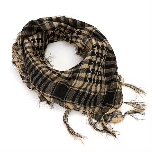 Authentic black and white keffiyeh scarf with traditional Palestinian checkered pattern