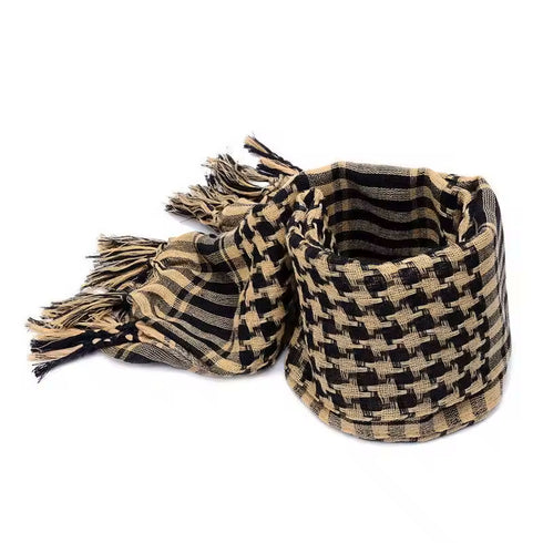 Authentic black and white keffiyeh scarf with traditional Palestinian checkered pattern