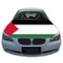Palestine car hood cover with Palestinian flag design on a silver car, durable weather-resistant patriotic car accessory.