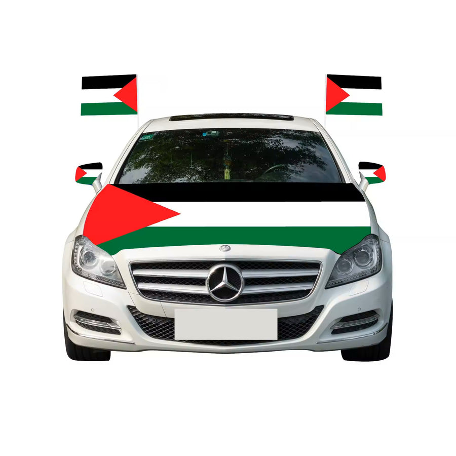 Palestine Car Hood Cover with Palestinian Flag Mirror Covers, and Window Flags Patriotic Palestinian Car Accessories for National Pride, Weather-Resistant bonnet cover